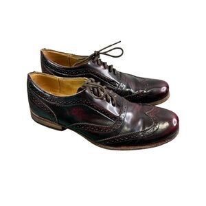 Bed Stu Distressed Red Leather Oxford Wingtip Shoes Men's Size 8.5